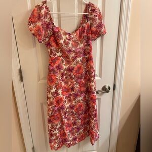 Hello Molly Red and Pink Floral Midi Dress